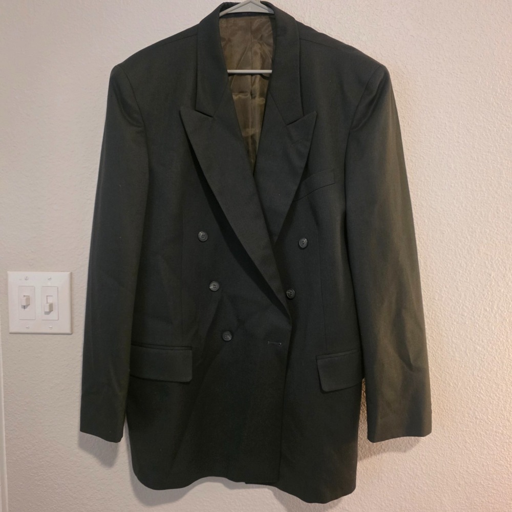 Andre Villard Blazer Jacket Men's 44R  Black 100% Wool Double‎ Breasted Vintage